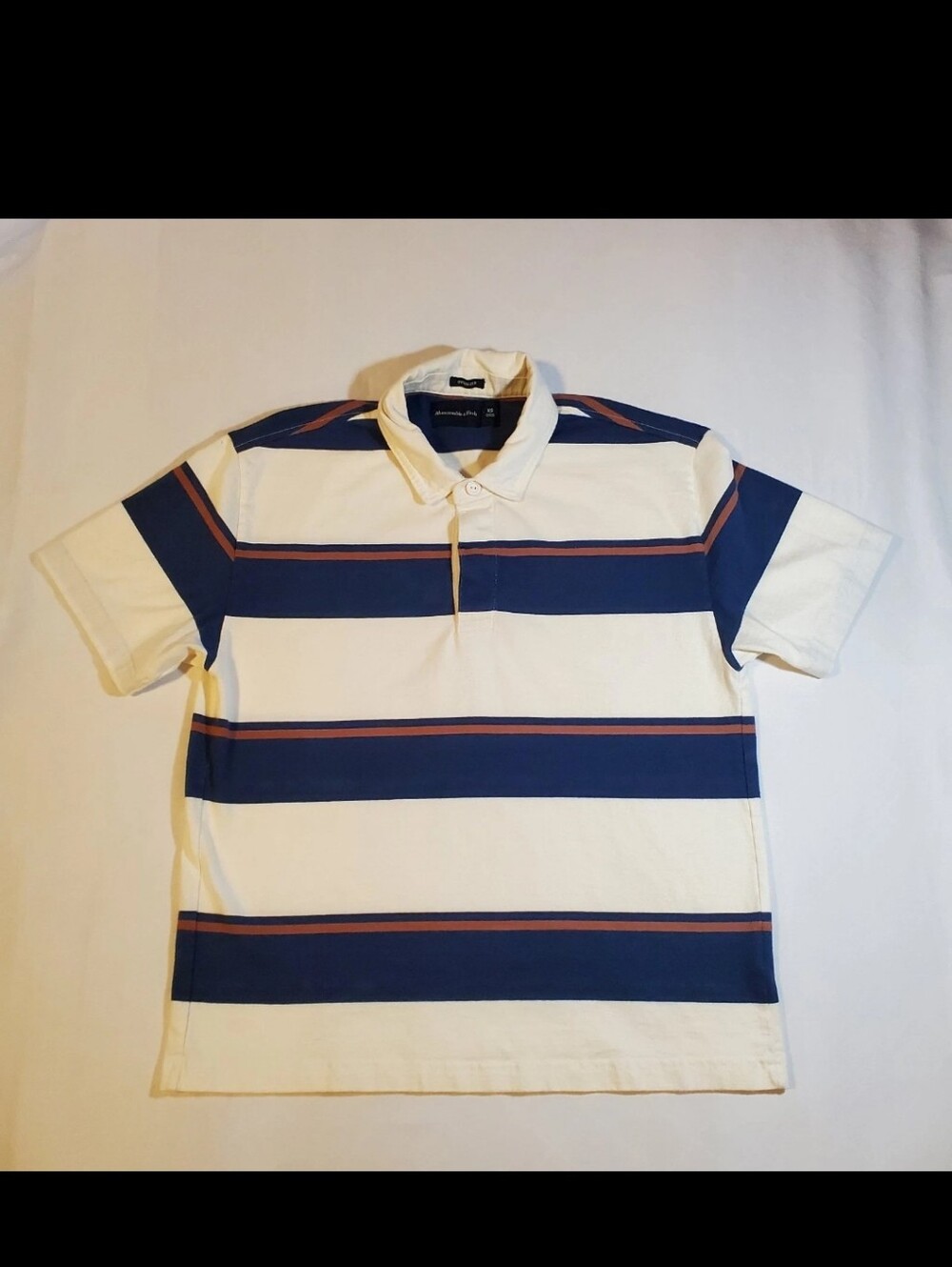 Abercrombie & Fitch Oversized Blue White Striped Rugby Polo Shirt 100% Cotton